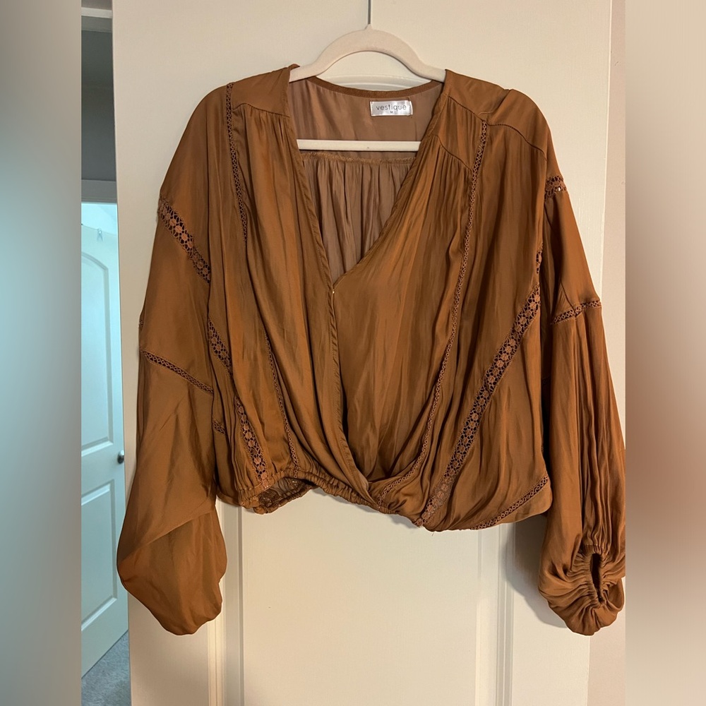 Billowed Long Sleeve Silky Blouse